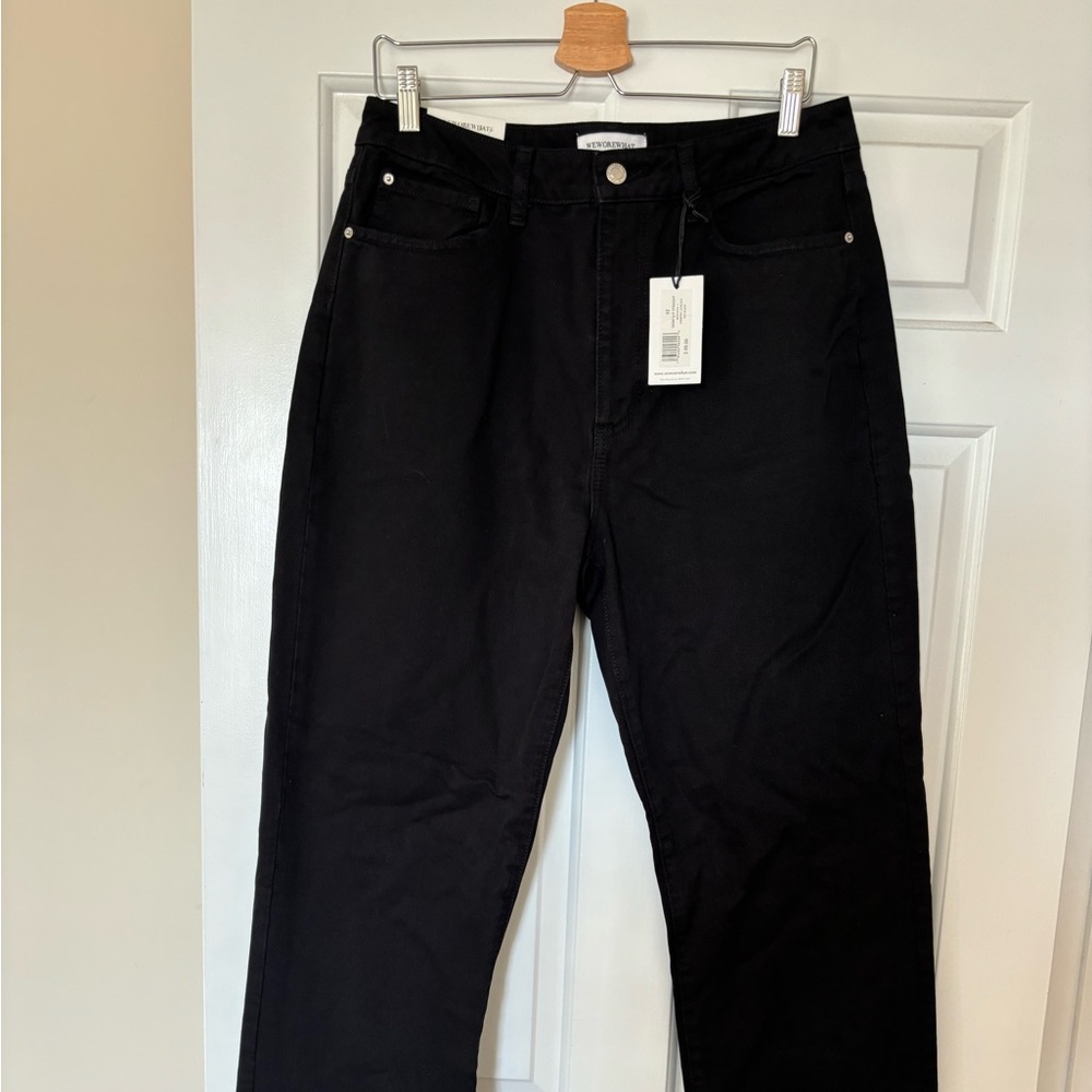 Black Mom Slit Straight Jeans